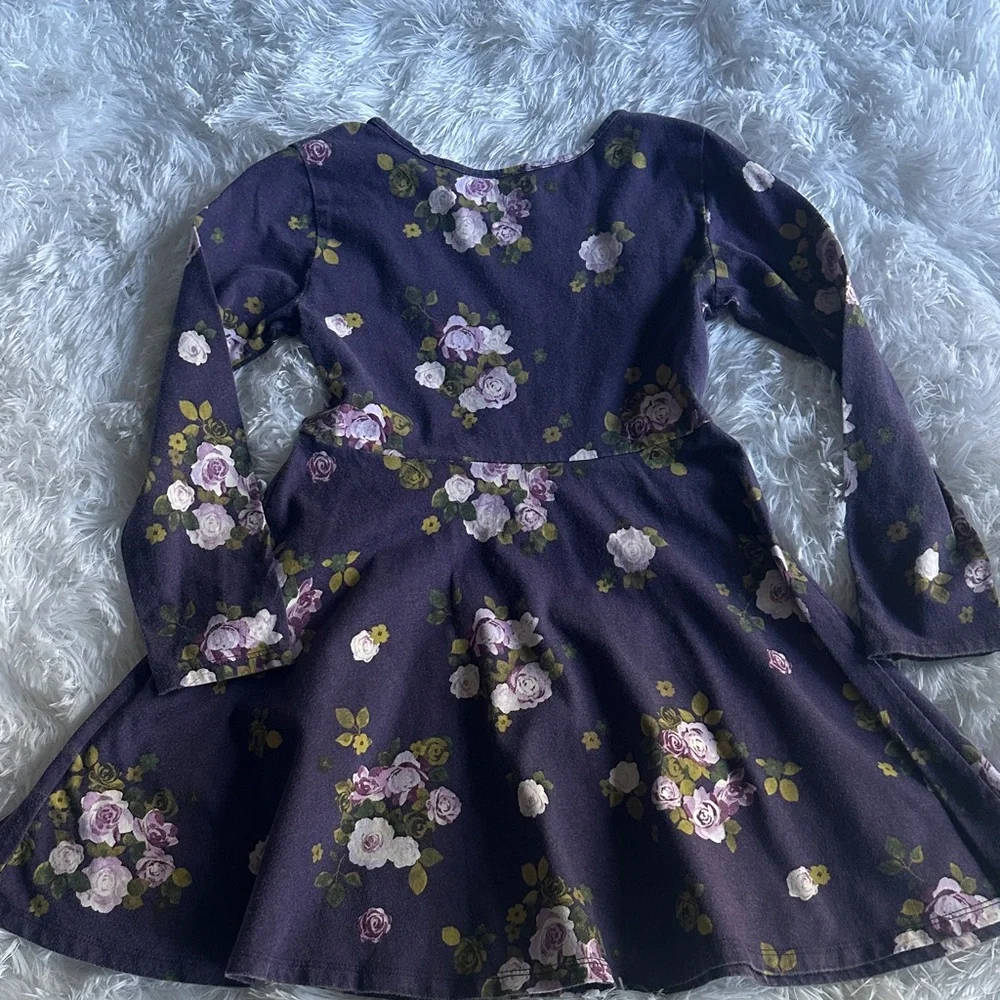 🎀 Place Girls Floral Long Sleeve Dress Purple Plum Flowers Size 5/6 So Cute 💕